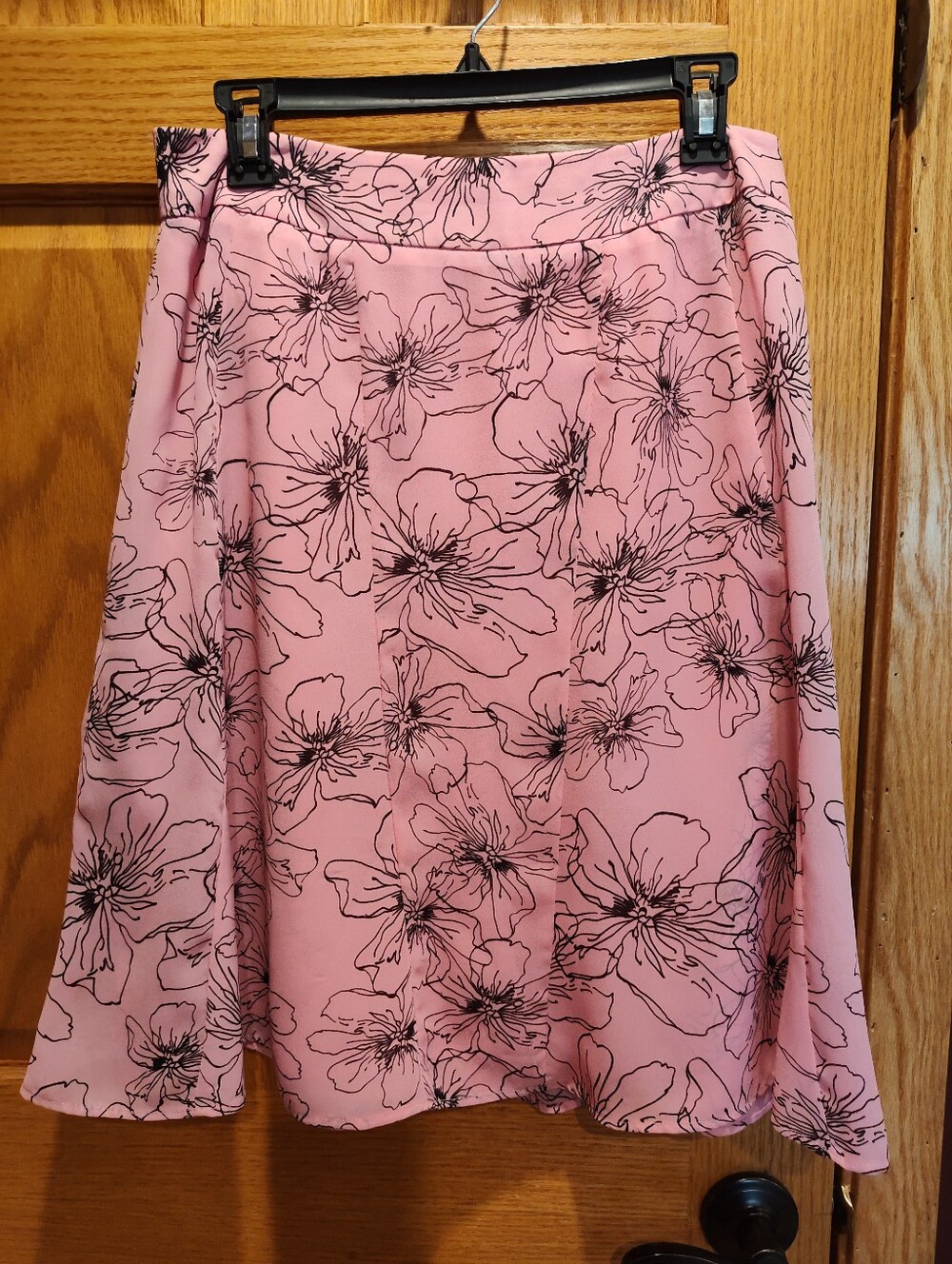 Worthington Pink And Black Floral A-Line Skirt, Size 10, Lined